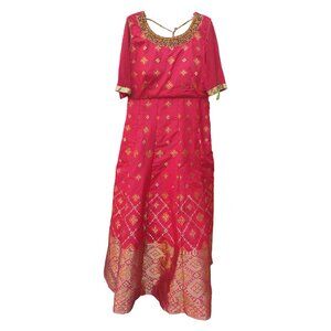 Red and Gold Indian Formal Dress with Crinoline Skirt Size Medium/Large